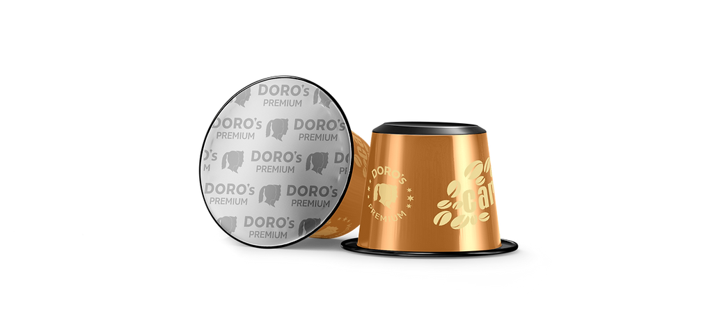 Einzelne Doros Premium Caramel Kaffeekapsel in hellbraun