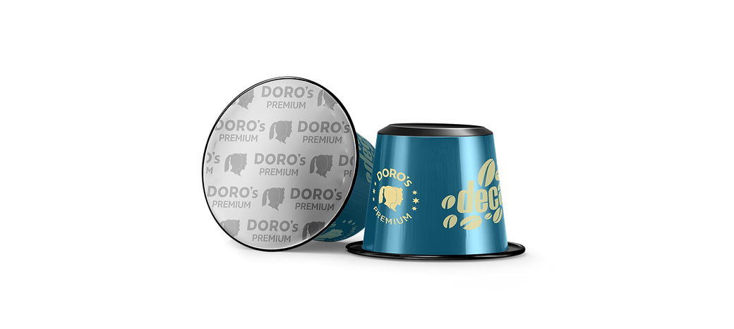 Einzelne Doros Premium Decaffeinato Kaffeekapsel in blau