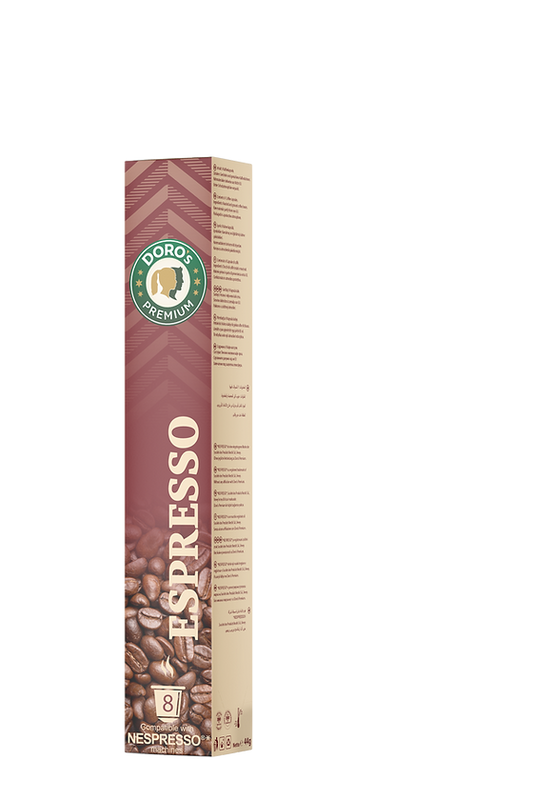 Doros Premium Kaffeekapseln Espresso in einer hellroten Schachtel