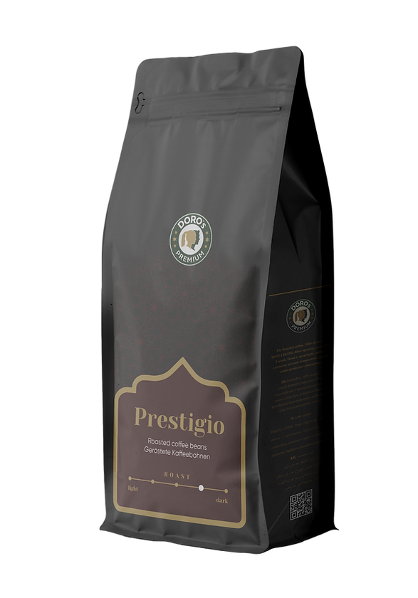 Kaffeebohnen im schwarzen Beutel, Sorte Prestigio