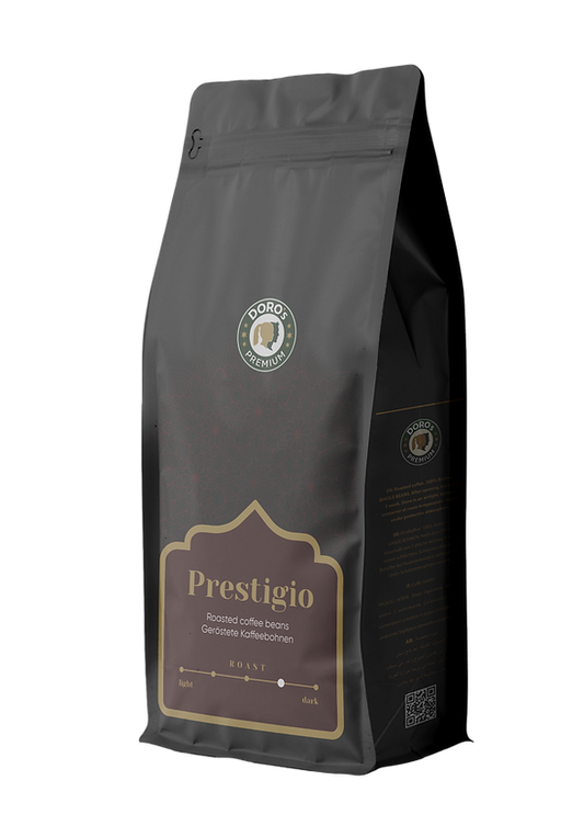 Kaffeebohnen im schwarzen Beutel, Sorte Prestigio