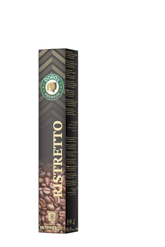 Doros Premium Kaffeekapseln Ristretto in einer schwarzen Schachtel
